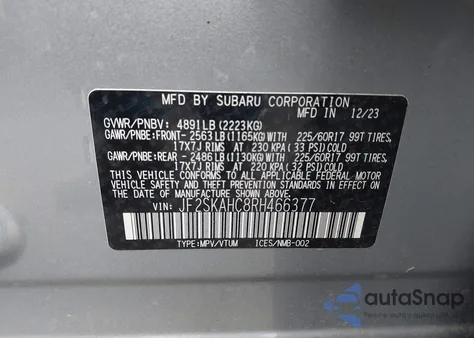 2024 Subaru Forester Wilderness z USA, uszkodzony, nr VIN JF2SKAHC8RH466377